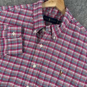 Ralph Lauren Shirt Mens XL Pink Plaid Cotton Button Down Long Sleeve Flesh Pony